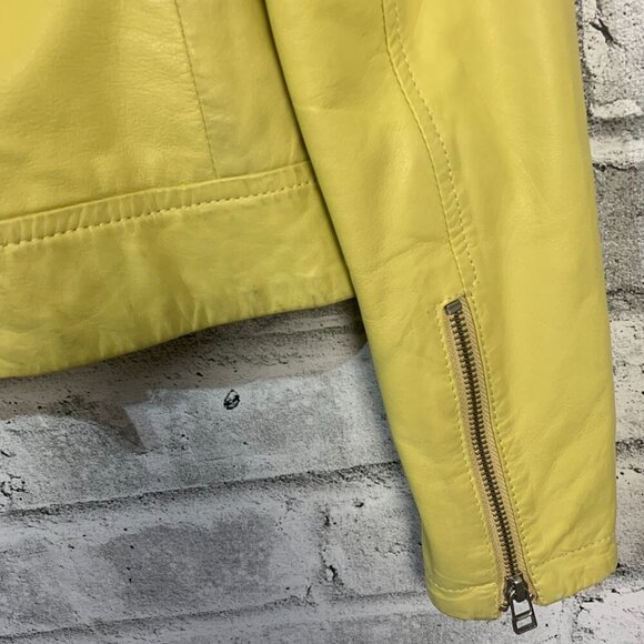 Blink Soft Butter Yellow Leather Biker Moto Jacket - Picture 8 of 16